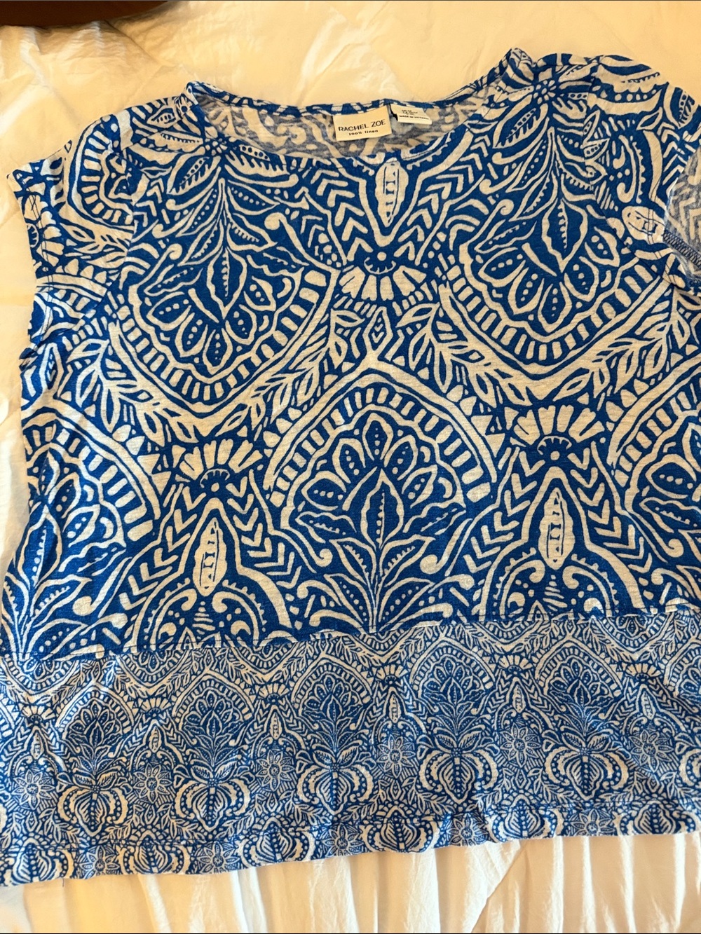 Rachel Zoe Blue and White Short Sleeve Printed Tee